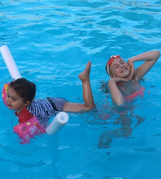 Children playing in the heated pool